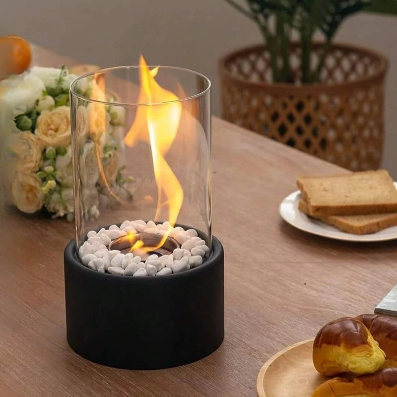 Indoor Tabletop Oil Lamp Glass Cylinder and Decorative Stones - Image 9