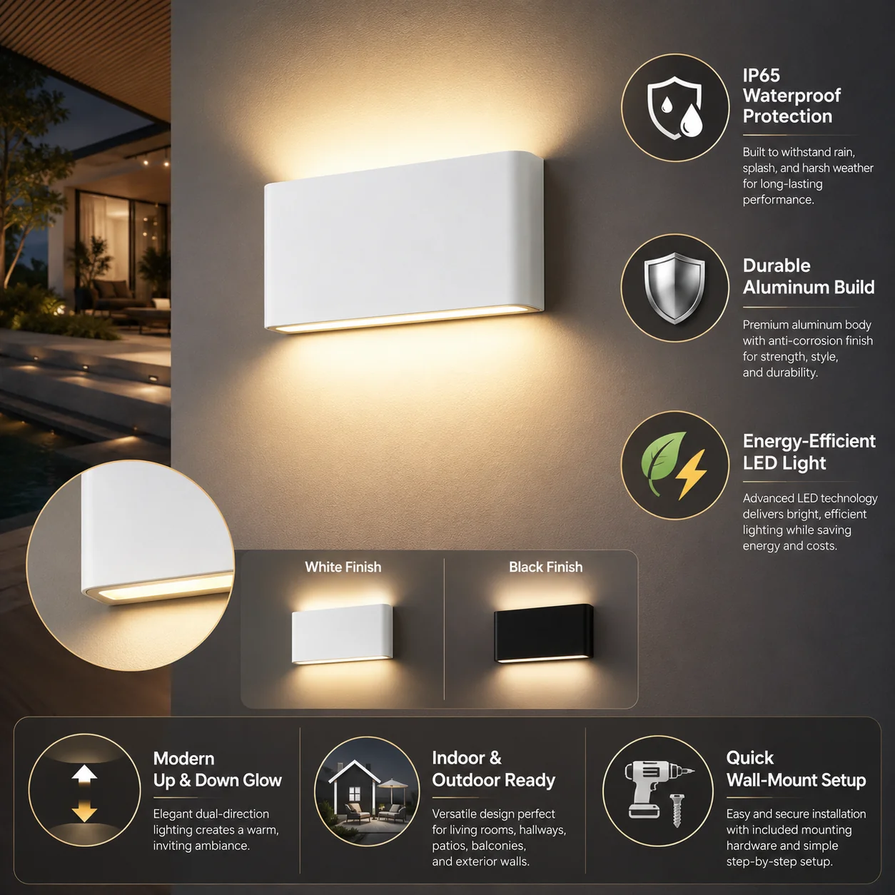 Outdoor Wall Light LED Modern Outdoor Light Sconce Flared - Image 4