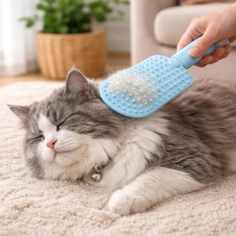 Pet Grooming Brush Cats Silicone Deshedding Tool Easy Clean - Image 7